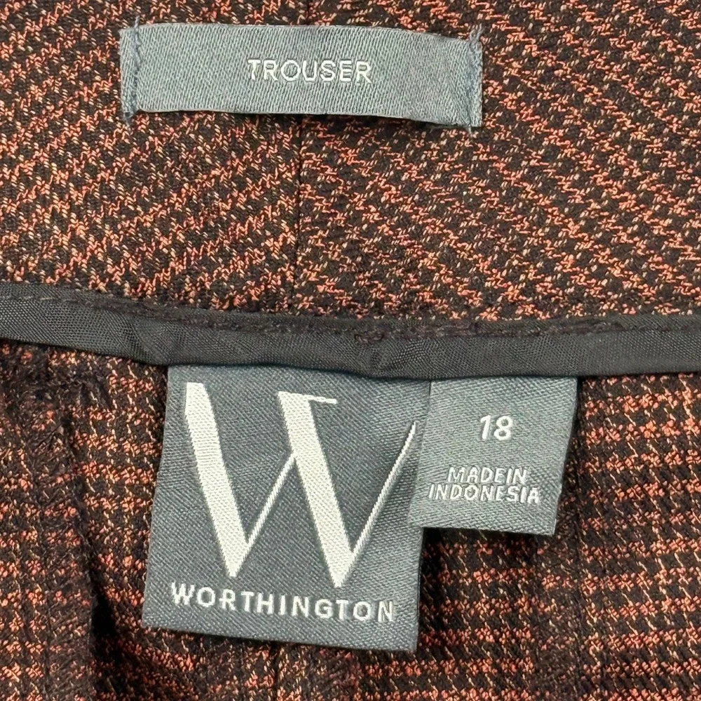 Worthington Women's High-Rise Modern Fit Stretch Rust Black Trousers Size 18 NWT
